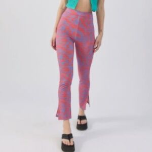 Urban Outfitters Rationalle Printed Side Slit Cropped Flare Stretch Pant